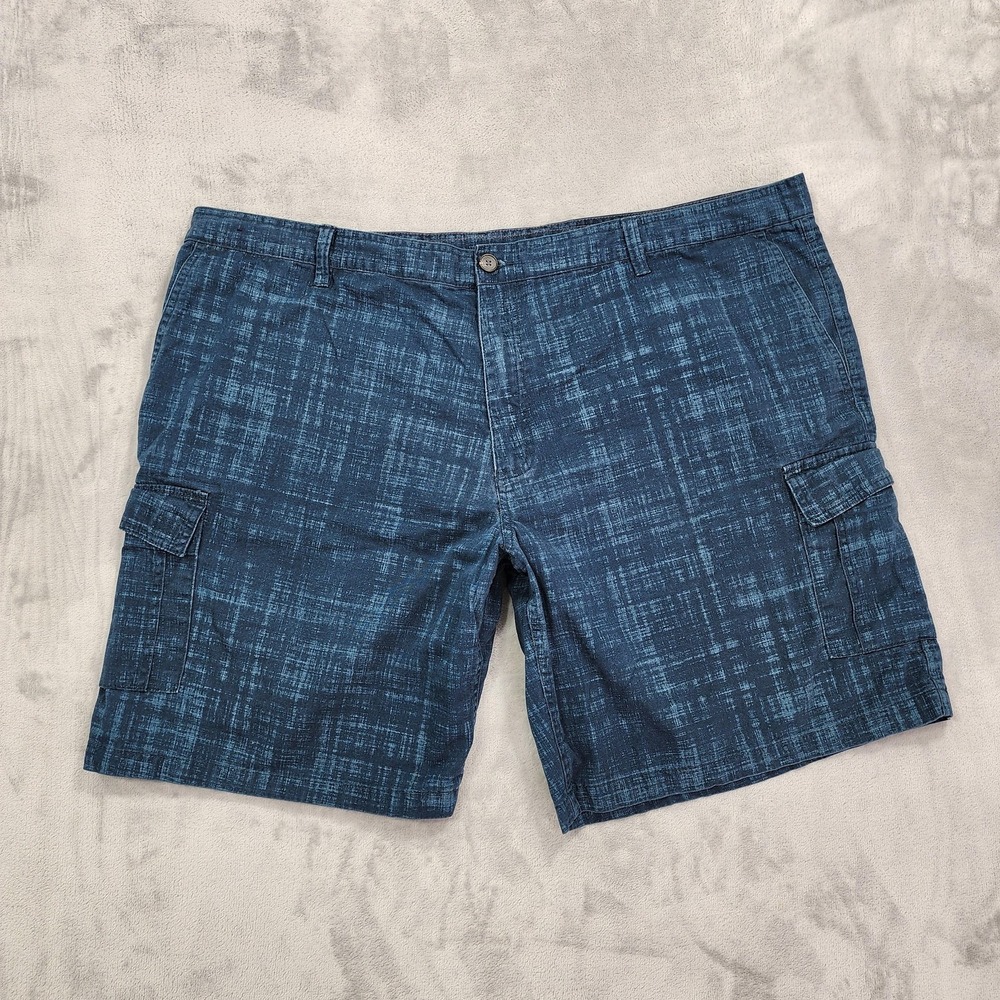 Vintage Basic Editions Shorts Mens 46 Blue Cargo Cotton Canvas Flat Front Casual